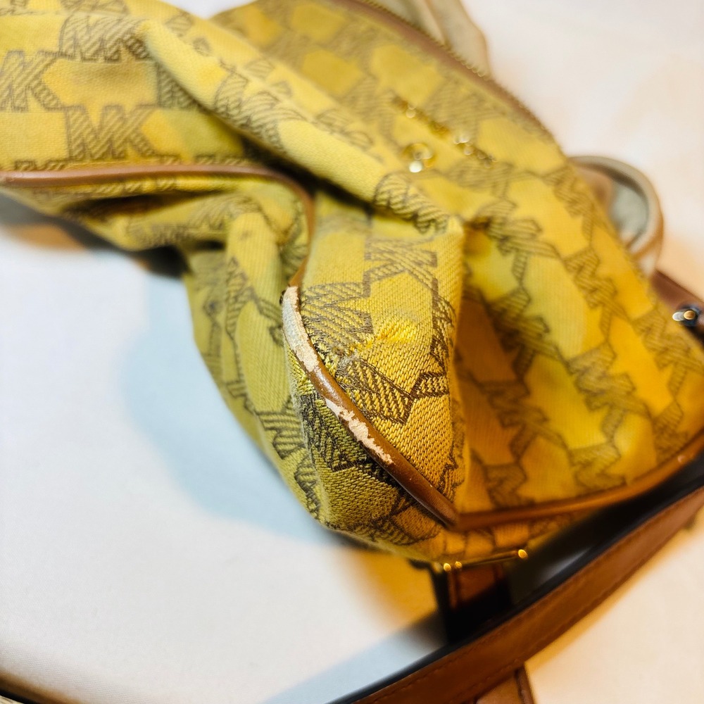 Michael Kors Crossbody Bag Yellow Monogram MK Logo Messenger Purse - Picture 10 of 12